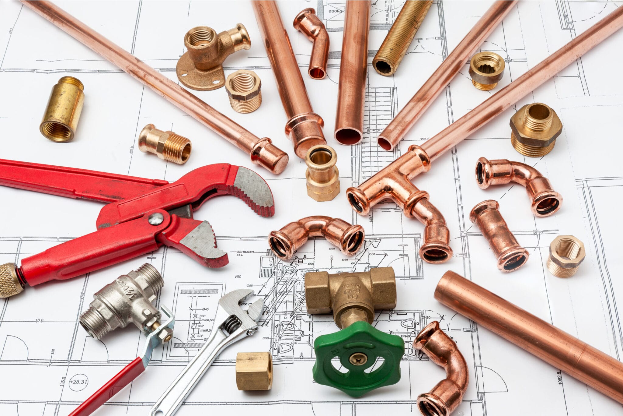 Copper pipe fittings and plumbing parts for Athens, Georgia repairs